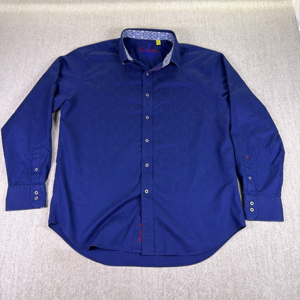 Robert Graham Button Up Shirt Men XL Navy Blue Paisley Flip Cuff Classic Fit